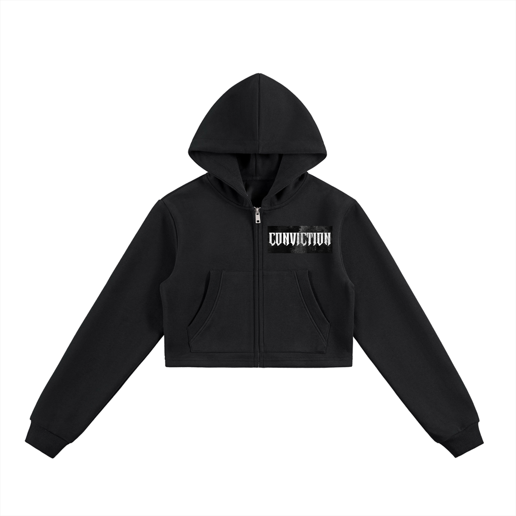 CONVICTION ANGEL VS DEMON Cropped Zip-Up Hoodie